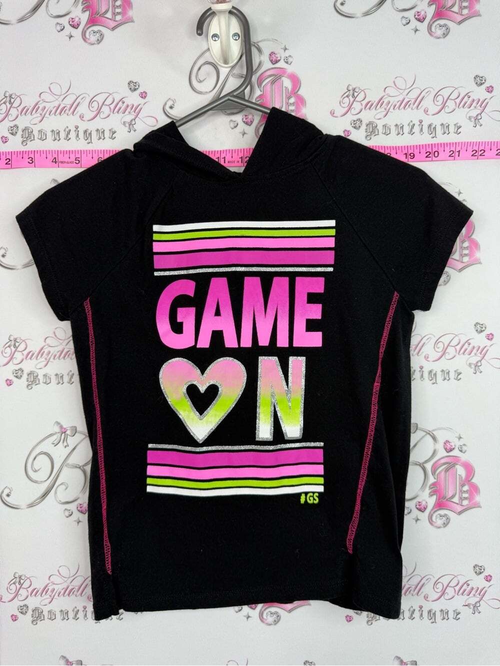 RMLA GAME ON Black Girls' Hoodie Tee - Neon Pink & Lime